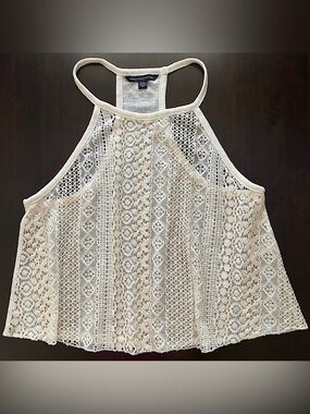 American Eagle off-white tank fairy festival flowy boho indie sheer lace front M